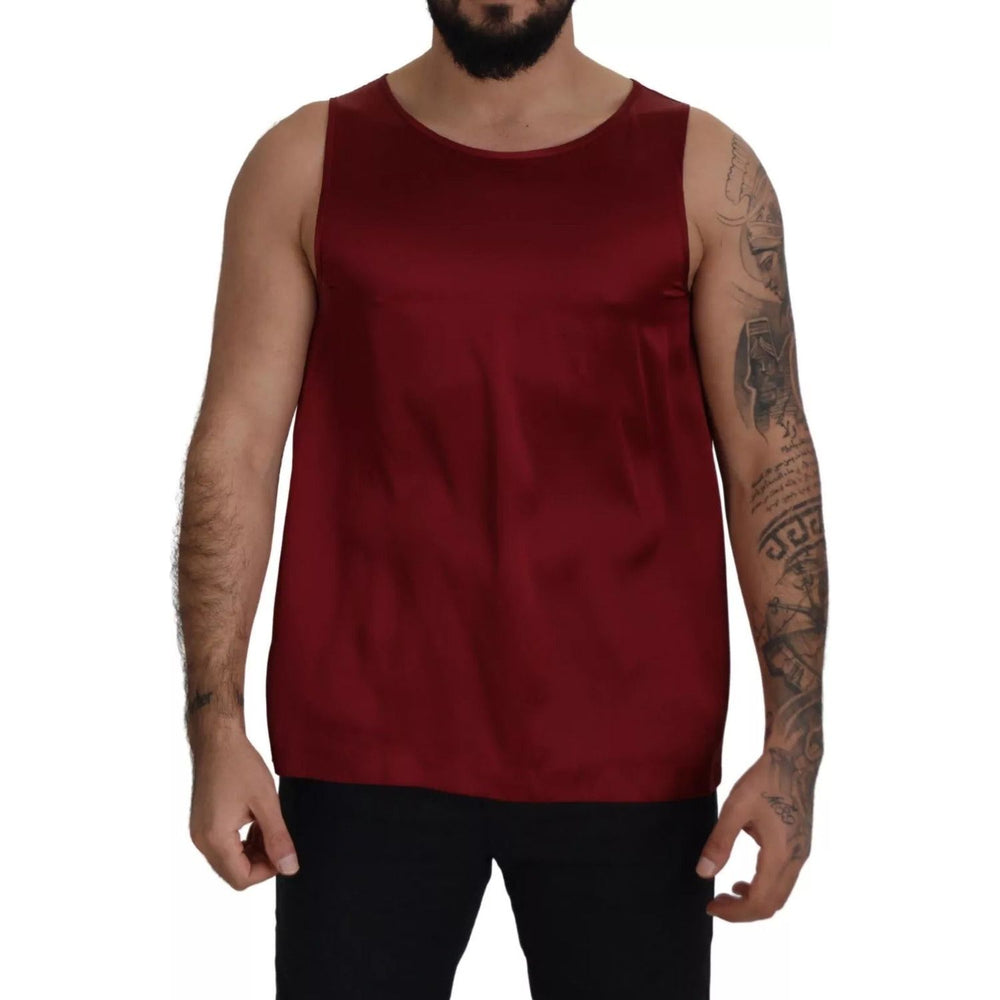 Dolce & Gabbana Red Round Neck Sleeveless Silk T-shirt TSH7959-50