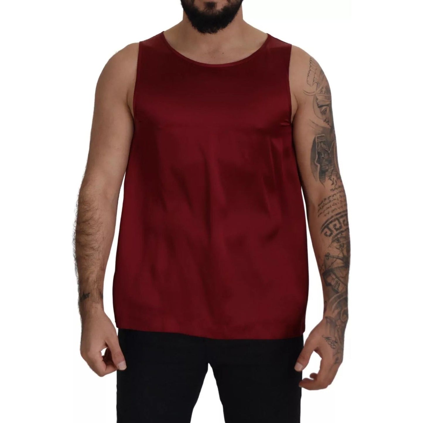 Dolce & Gabbana Red Round Neck Sleeveless Silk T-shirt TSH7959-50