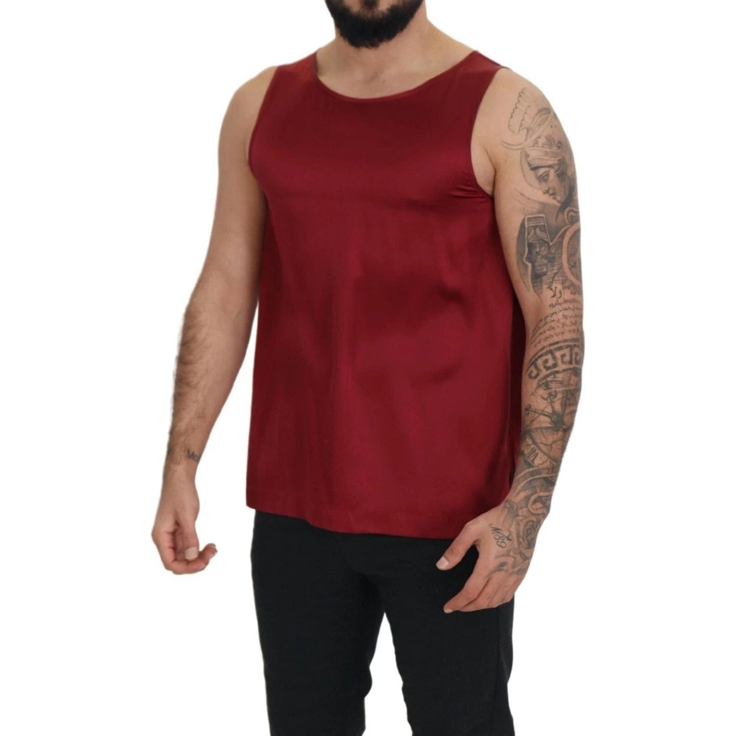 Dolce & Gabbana Red Round Neck Sleeveless Silk T-shirt TSH7959-50