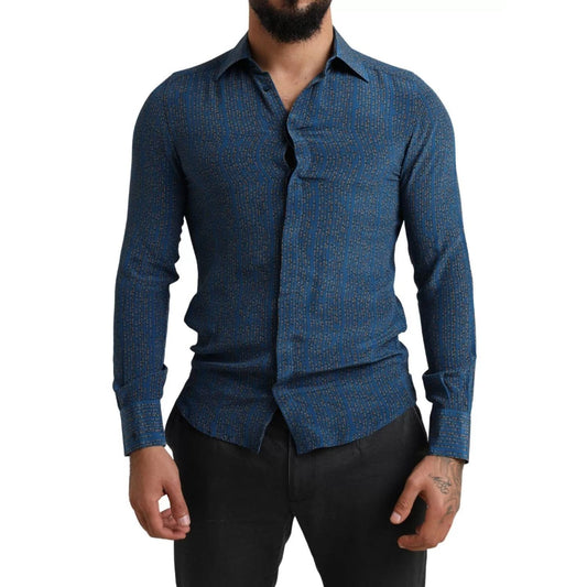 Dolce & Gabbana Blue MARTINI Silk Slim Fit Long Sleeves Shirt TSH84100-38
