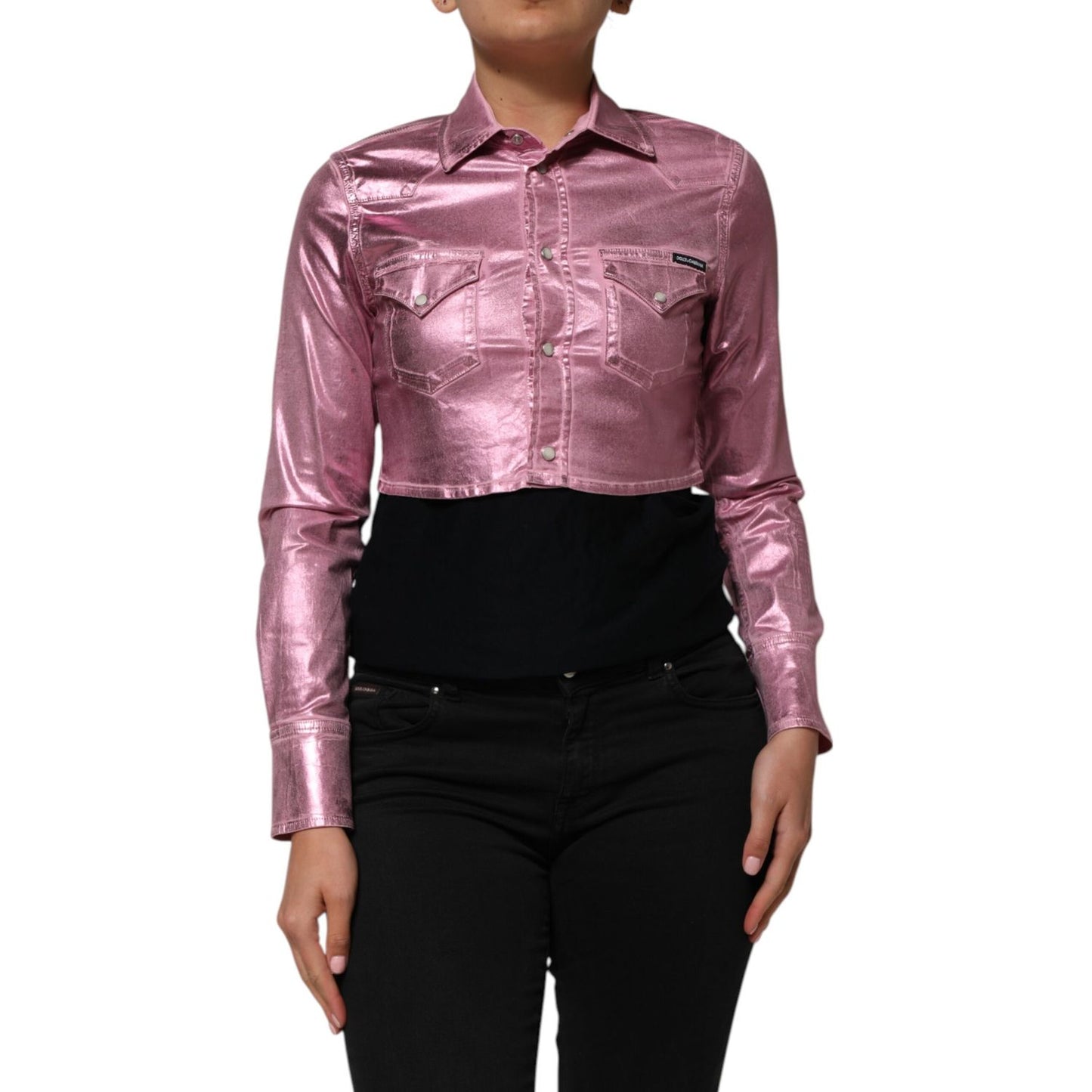 Dolce & Gabbana Pink Cotton Stretch Collared Cropped Jacket 1728,67345645728,Clothing,Coats - Jackets & Coats - Clothing,Dolce & Gabbana,IT36|XXS,Jackets & Coats - Clothing,Material: 96% Cotton 4% Elastane,Pink,Preowned / Defect,Women