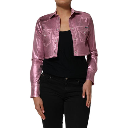 Dolce & Gabbana Pink Cotton Stretch Collared Cropped Jacket 1728,67345645728,Clothing,Coats - Jackets & Coats - Clothing,Dolce & Gabbana,IT36|XXS,Jackets & Coats - Clothing,Material: 96% Cotton 4% Elastane,Pink,Preowned / Defect,Women