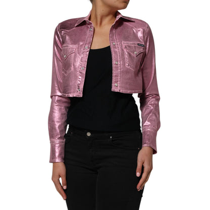 Dolce & Gabbana Pink Cotton Stretch Collared Cropped Jacket 1728,67345645728,Clothing,Coats - Jackets & Coats - Clothing,Dolce & Gabbana,IT36|XXS,Jackets & Coats - Clothing,Material: 96% Cotton 4% Elastane,Pink,Preowned / Defect,Women
