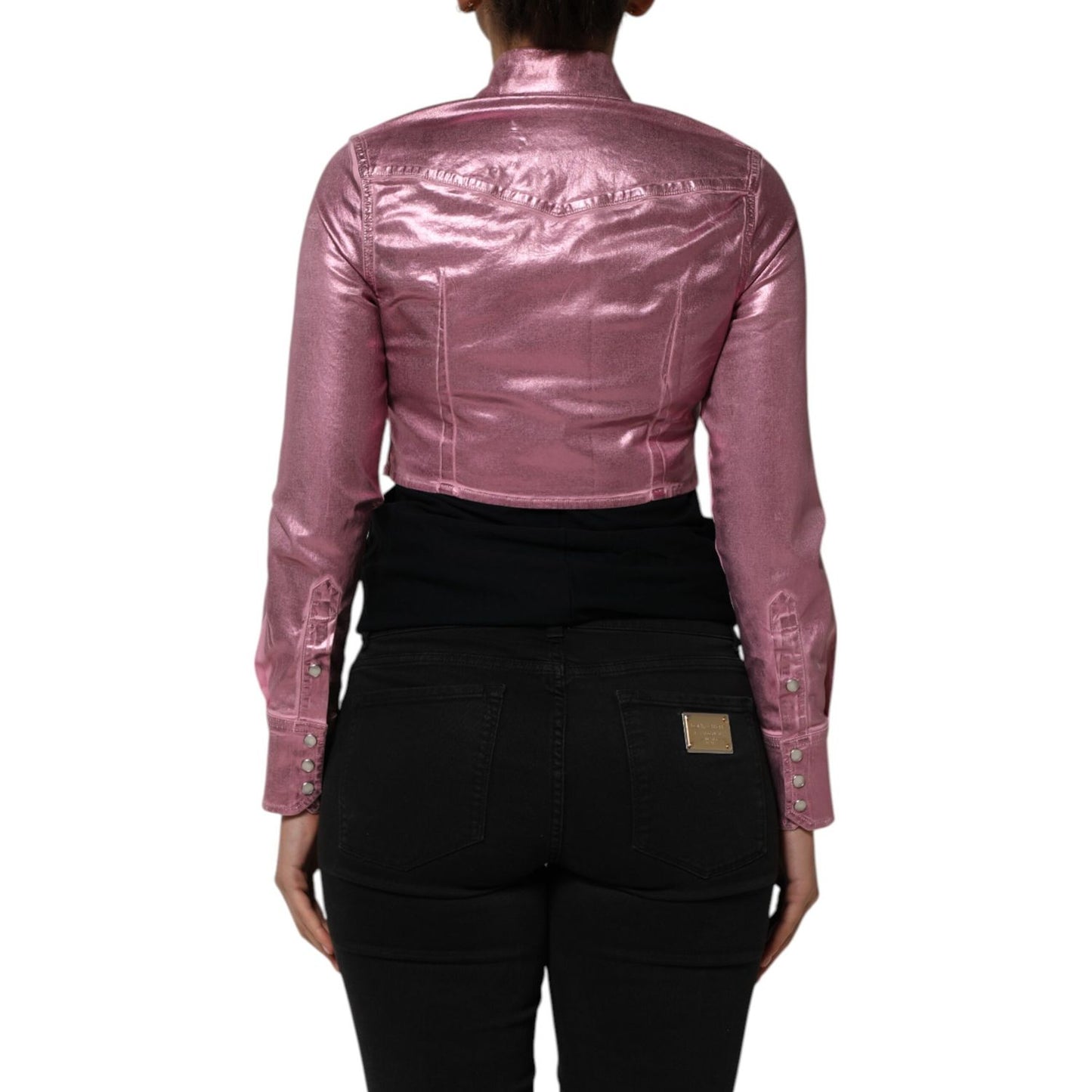 Dolce & Gabbana Pink Cotton Stretch Collared Cropped Jacket 1728,67345645728,Cloaks - Jackets & Coats - Clothing,Clothing,Dolce & Gabbana,IT36|XXS,Jackets & Coats - Clothing,Material: 96% Cotton 4% Elastane,Pink,Preowned / Defect,Women