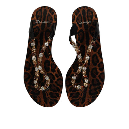 Dolce & Gabbana Black Crystals Flats Sandals Beachwear Shoes Dolce & Gabbana