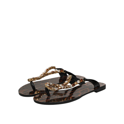 Dolce & Gabbana Black Crystals Flats Sandals Beachwear Shoes Dolce & Gabbana