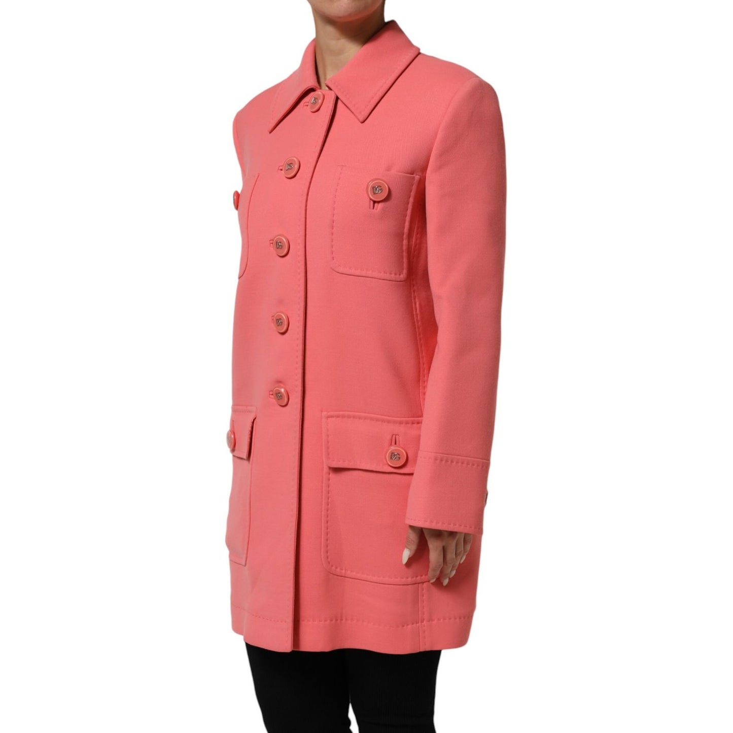 Dolce & Gabbana Pink Buttoned Down Trench Coat Jacket 1728,67345645728,Clothing,Coats - Jackets & Coats - Clothing,Dolce & Gabbana,IT44 | L,Jackets & Coats - Clothing,Material: 100%WV,Pink,Preowned / Defect,Women