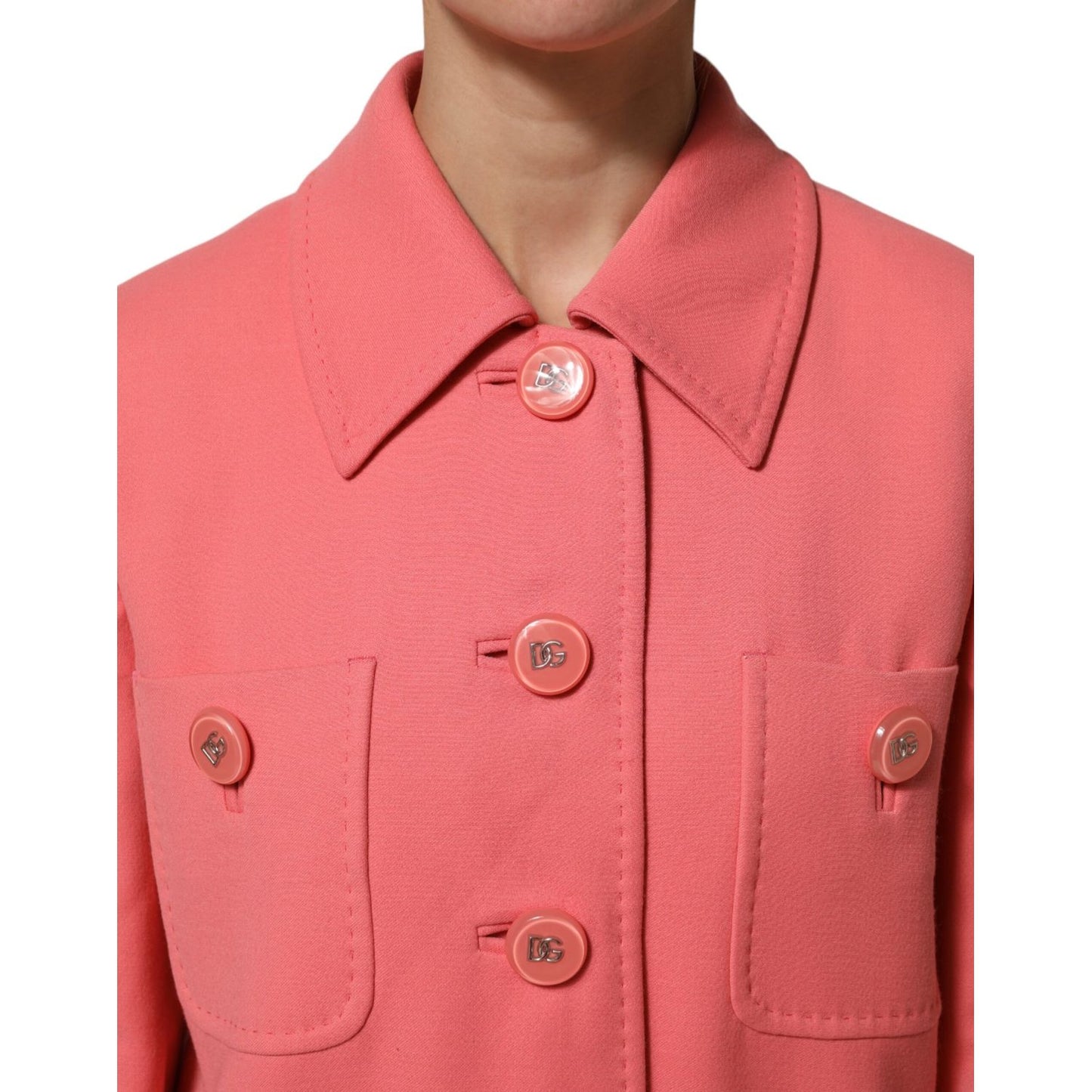 Dolce & Gabbana Pink Buttoned Down Trench Coat Jacket 1728,67345645728,Clothing,Coats - Jackets & Coats - Clothing,Dolce & Gabbana,IT44 | L,Jackets & Coats - Clothing,Material: 100%WV,Pink,Preowned / Defect,Women