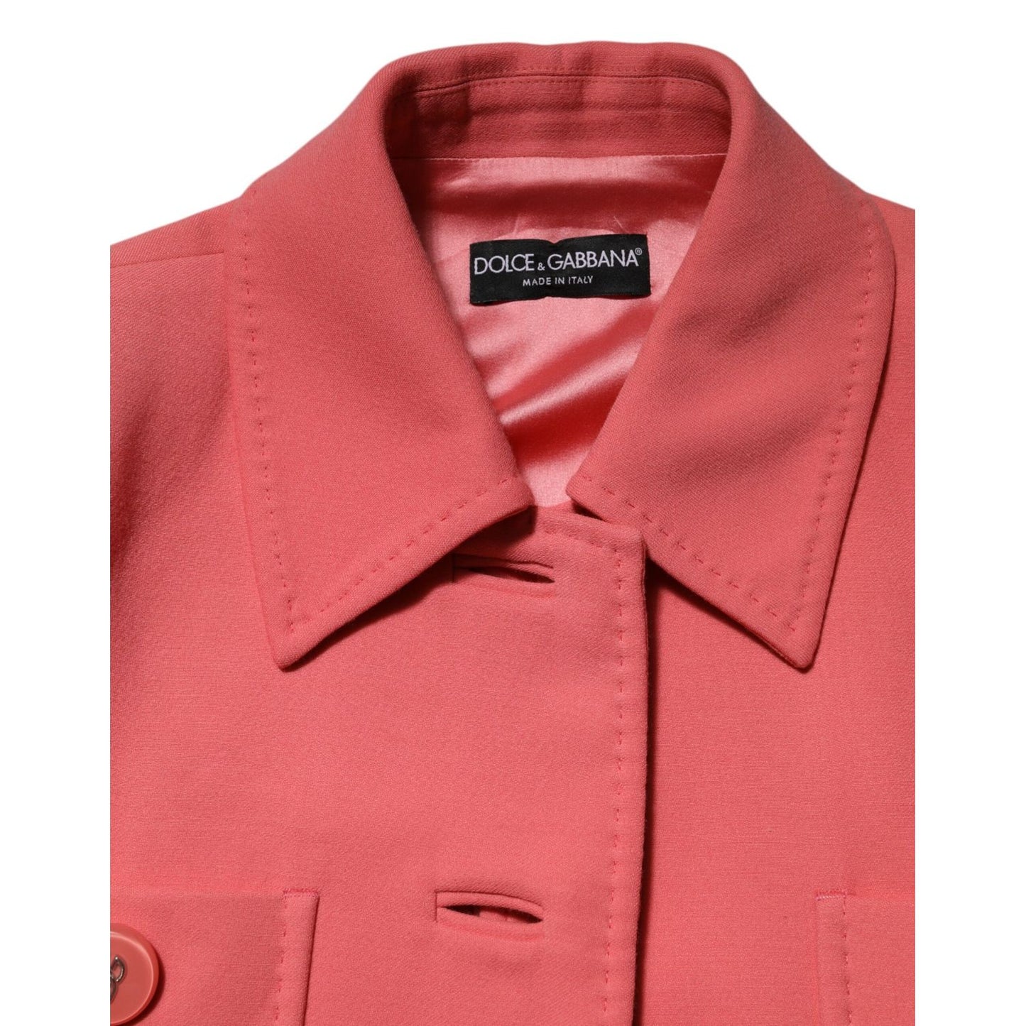 Dolce & Gabbana Pink Buttoned Down Trench Coat Jacket 1728,67345645728,Clothing,Coats - Jackets & Coats - Clothing,Dolce & Gabbana,IT44 | L,Jackets & Coats - Clothing,Material: 100%WV,Pink,Preowned / Defect,Women