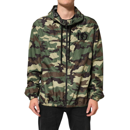 Dolce & Gabbana Green Camouflage Hooded Sweatshirt Jacket