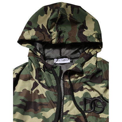 Dolce & Gabbana Green Camouflage Hooded Sweatshirt Jacket