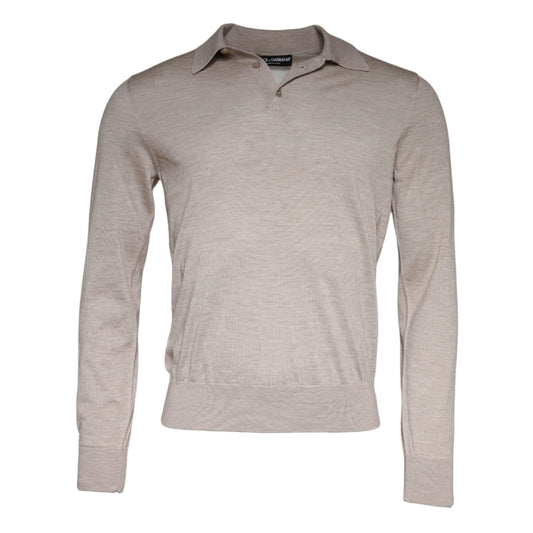 Dolce & Gabbana Beige Cashmere Knit Collared Pullover Sweater Dolce & Gabbana