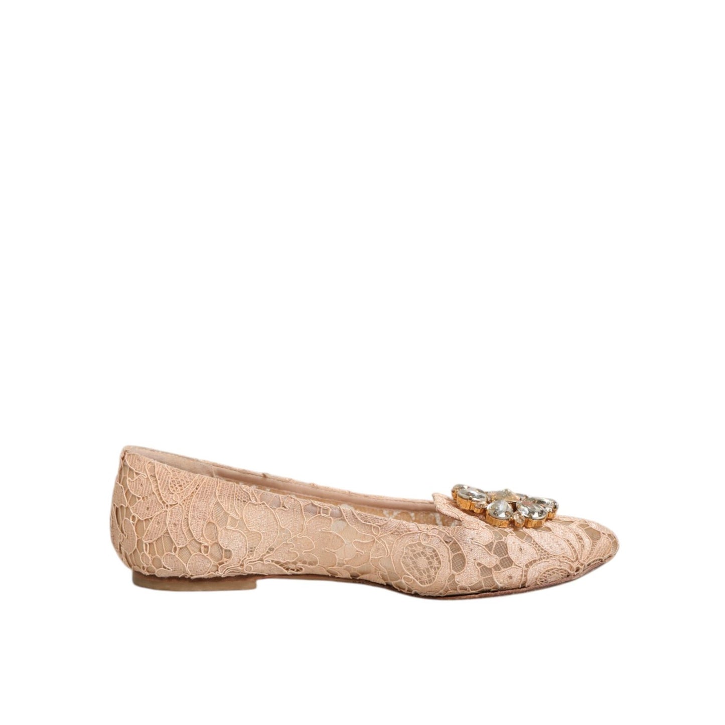 Dolce & Gabbana Beige Taormina Lace Crystals Flats Shoes Dolce & Gabbana