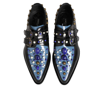 Dolce & Gabbana Black Blue Embellished MONKSTRAP Dress Shoes Dolce & Gabbana