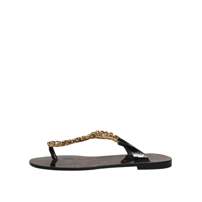 Dolce & Gabbana Black Crystals Flats Sandals Beachwear Shoes Dolce & Gabbana