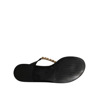 Dolce & Gabbana Black Crystals Flats Sandals Beachwear Shoes Dolce & Gabbana
