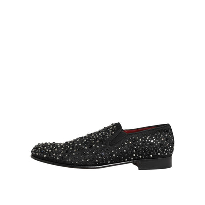Dolce & Gabbana Black Suede Crystal Embellished Loafer Shoes Dolce & Gabbana