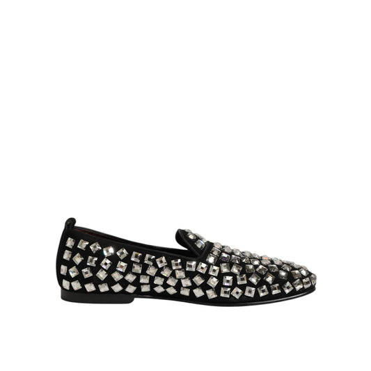 Dolce & Gabbana Black Suede Crystals Loafers Men Dress Shoes Dolce & Gabbana