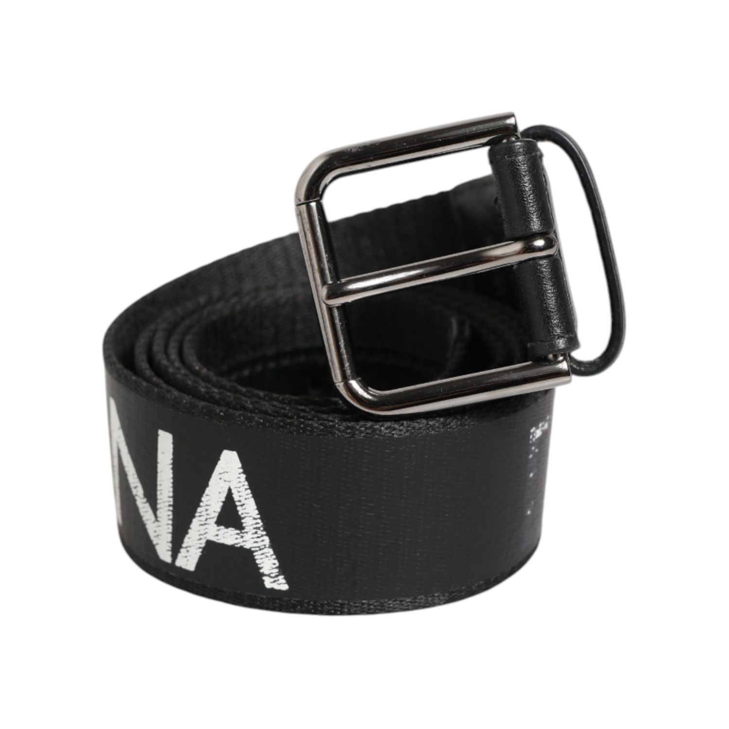 Dolce & Gabbana Black White Printed Metal Logo Buckle Belt