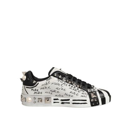 Dolce & Gabbana Black White Studded Low Top Sneakers Shoes Dolce & Gabbana