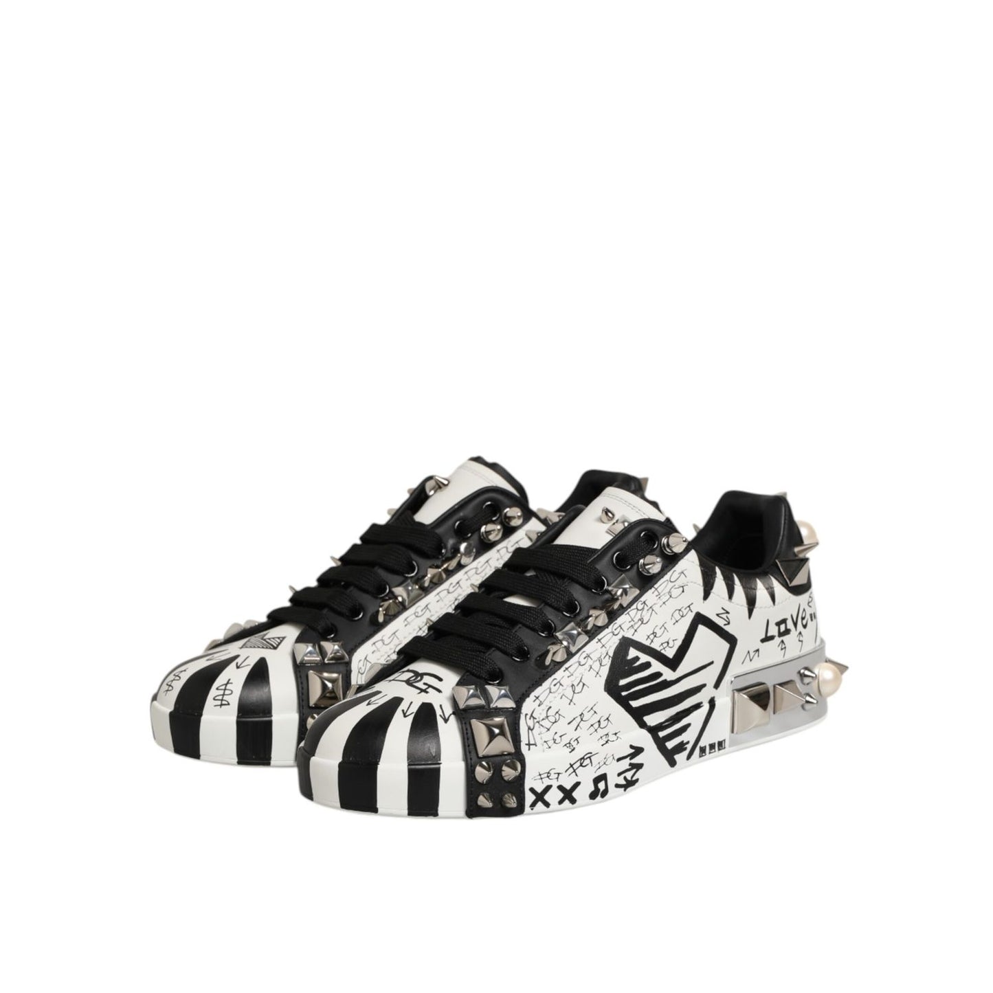 Dolce & Gabbana Black White Studded Low Top Sneakers Shoes Dolce & Gabbana