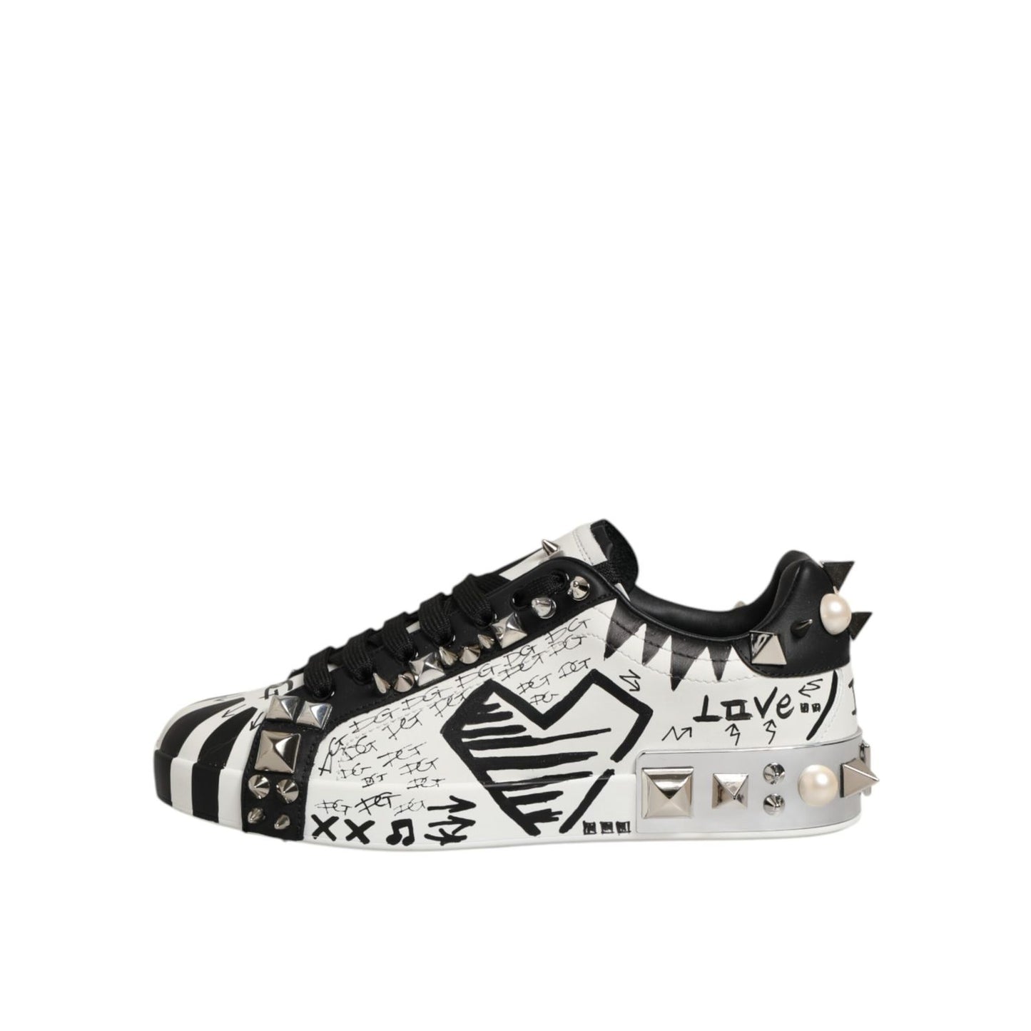 Dolce & Gabbana Black White Studded Low Top Sneakers Shoes Dolce & Gabbana