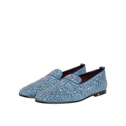 Dolce & Gabbana Blue Suede Studded Dress Men Loafers Shoes Dolce & Gabbana