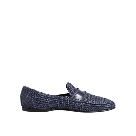 Dolce & Gabbana Blue Woven Leather Slip On Loafers Men Shoes Dolce & Gabbana