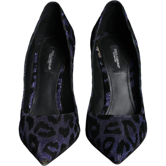 Dolce & Gabbana Violet Leopard Lurex High Heels Pumps Shoes LA11543-37