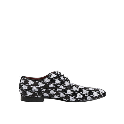 Dolce & Gabbana Dress Black White Sequined Lace Up Derby Shoes Dolce & Gabbana