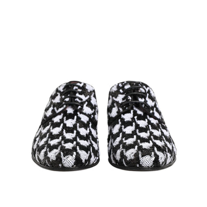 Dolce & Gabbana Dress Black White Sequined Lace Up Derby Shoes Dolce & Gabbana