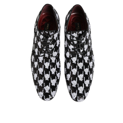 Dolce & Gabbana Dress Black White Sequined Lace Up Derby Shoes Dolce & Gabbana