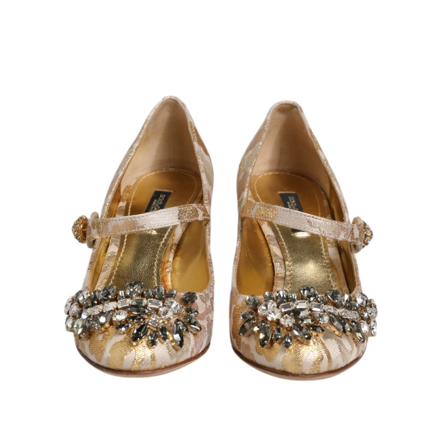 Dolce & Gabbana Gold Jacquard Crystal Mary Janes Pumps Shoes Dolce & Gabbana