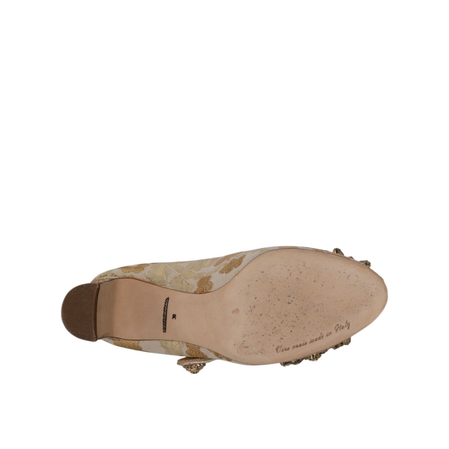 Dolce & Gabbana Gold Jacquard Crystal Mary Janes Pumps Shoes Dolce & Gabbana