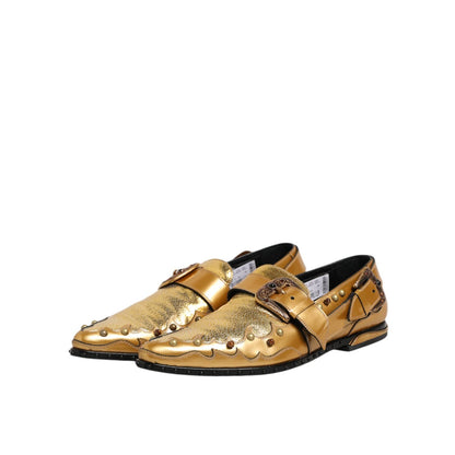 Dolce & Gabbana Gold Leather MONK STRAP Dress Formal Shoes Dolce & Gabbana