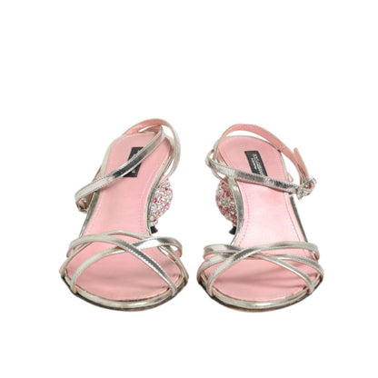 Dolce & Gabbana Pink Embellished Leather Ball-Heel Sandals Shoes Dolce & Gabbana