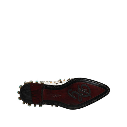 Dolce & Gabbana White Leather Crystals Embellished Derby Shoes Dolce & Gabbana