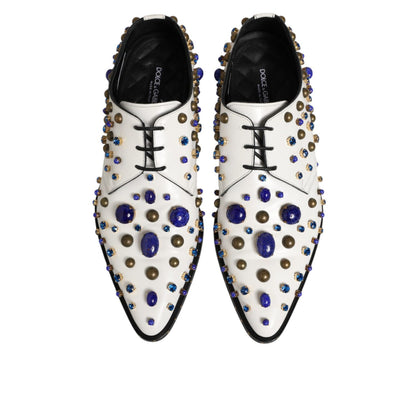 Dolce & Gabbana White Leather Crystals Embellished Dress Shoes Dolce & Gabbana