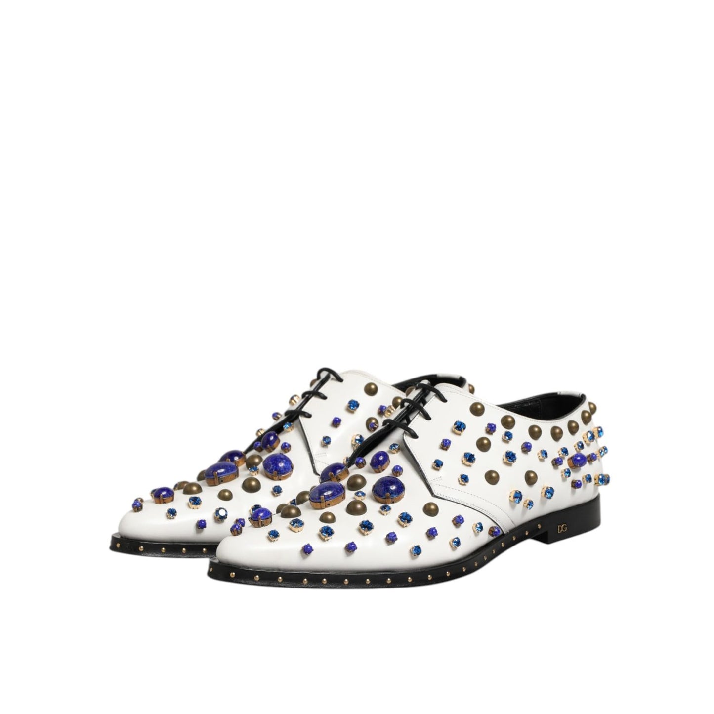 Dolce & Gabbana White Leather Crystals Embellished Dress Shoes Dolce & Gabbana