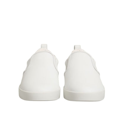 Dolce & Gabbana White Leather Low Top Slip On Sneakers Shoes Dolce & Gabbana