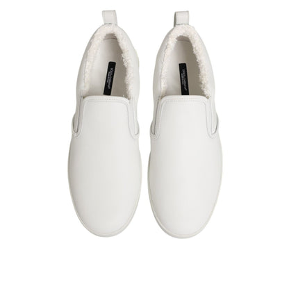 Dolce & Gabbana White Leather Low Top Slip On Sneakers Shoes Dolce & Gabbana