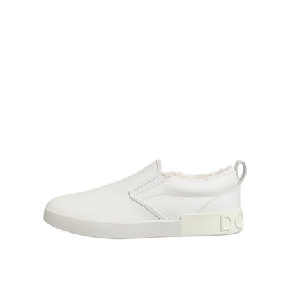 Dolce & Gabbana White Leather Low Top Slip On Sneakers Shoes Dolce & Gabbana