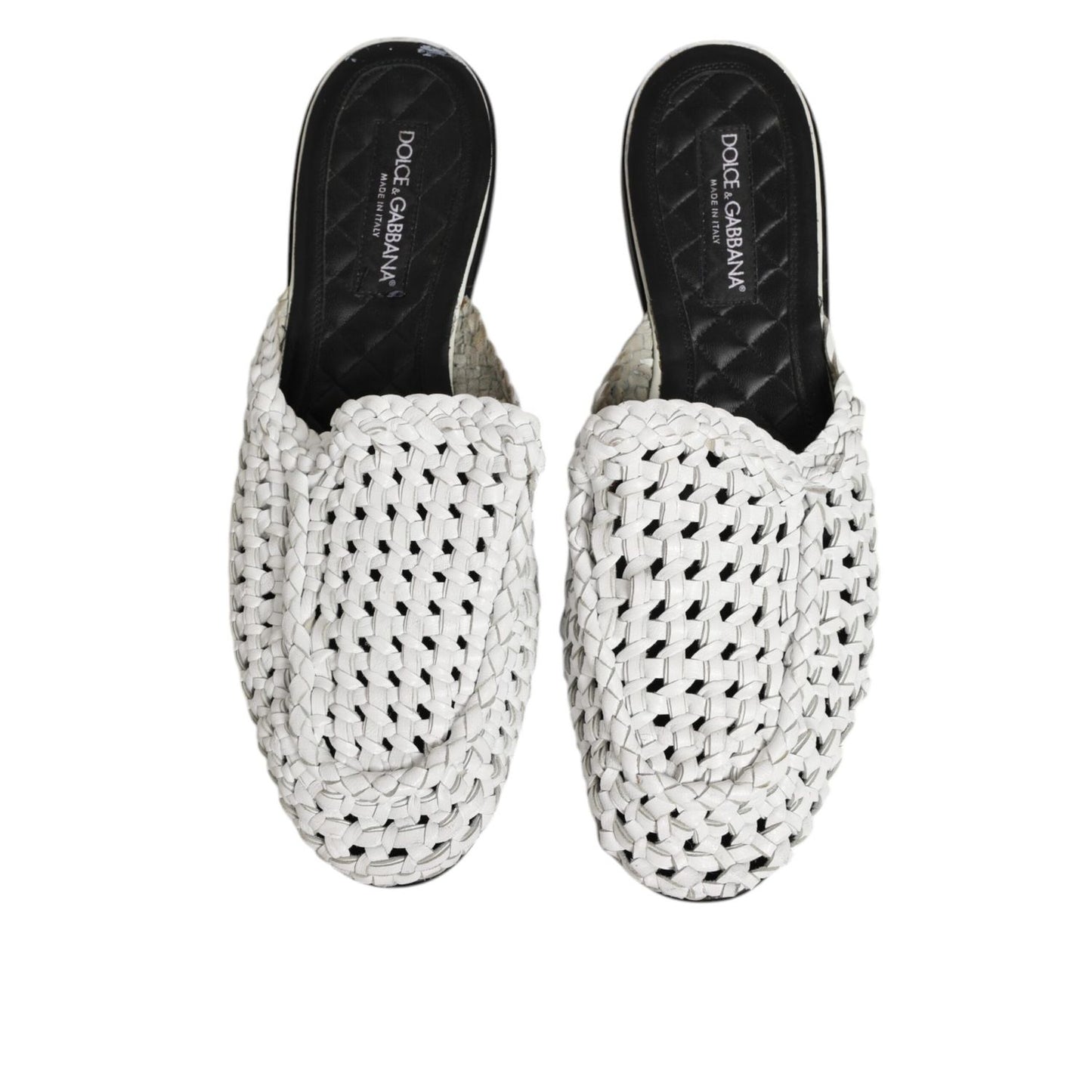 Dolce & Gabbana White Woven Slides MULES Men Sandals Shoes Dolce & Gabbana