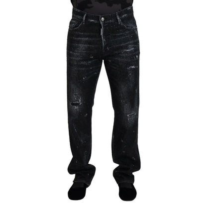 Dsquared² Black Crystal Embellished Tattered Denim Jeans Dsquared²