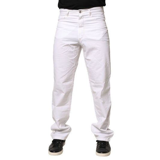 Fred Perry White Cotton Mid Waist Straight Men Denim Jeans Fred Perry