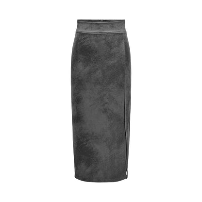 Only Gray Artificial Leather Long Skirt Only