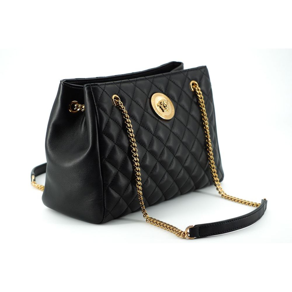 Versace Black Quilted Nappa Leather Medusa Tote Handbag
