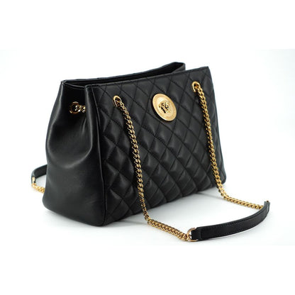 Versace Black Quilted Nappa Leather Medusa Tote Handbag