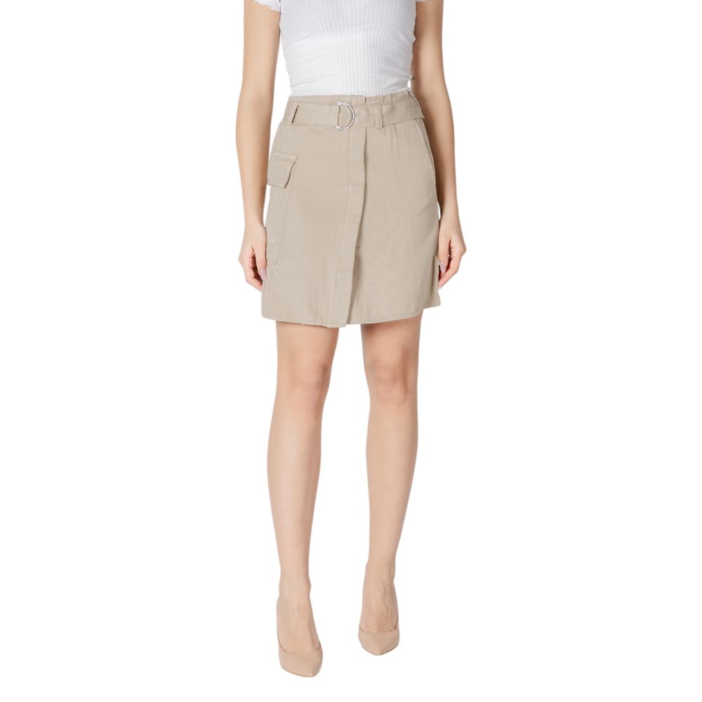 Vila Clothes Beige Cotton Mini Skirt Vila Clothes