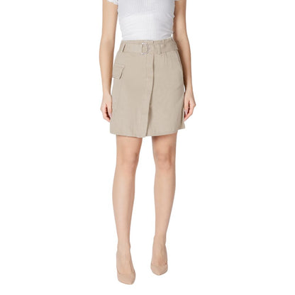 Vila Clothes Beige Cotton Mini Skirt Vila Clothes